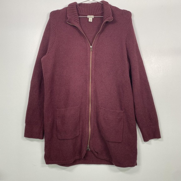 L.L. Bean Sweaters - L.L. Bean Cardigan Sweater Womens 2X Plus Purple Full Zip Collared Knit Pockets